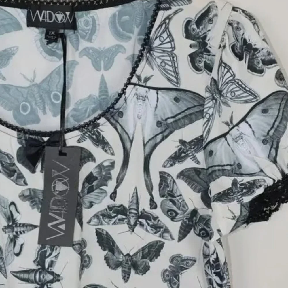 Dolls Kill Widow Divine Spirit World Lace Trim Moth Print Dress NWT - Picture 4 of 7